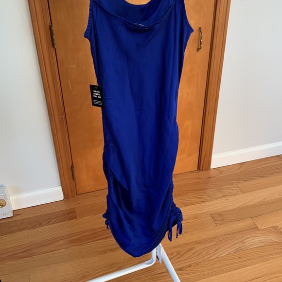 Express Cowl Neck Bodycon Dress - NWT, satin blue. Size small - Picture 3 of 5